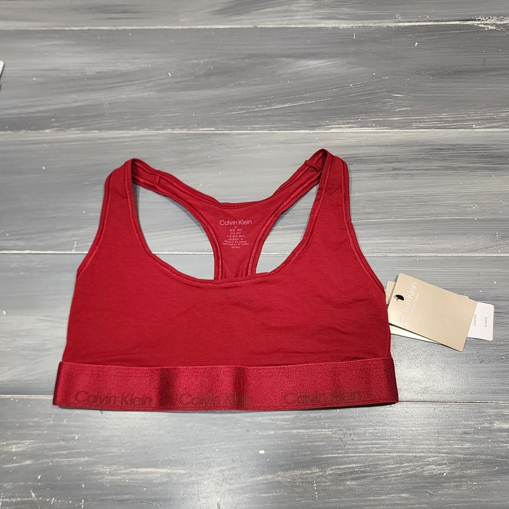 Calvin Klein Unlined Bralette Racerback Wireless Modern Cotton Red QF7990 Medium